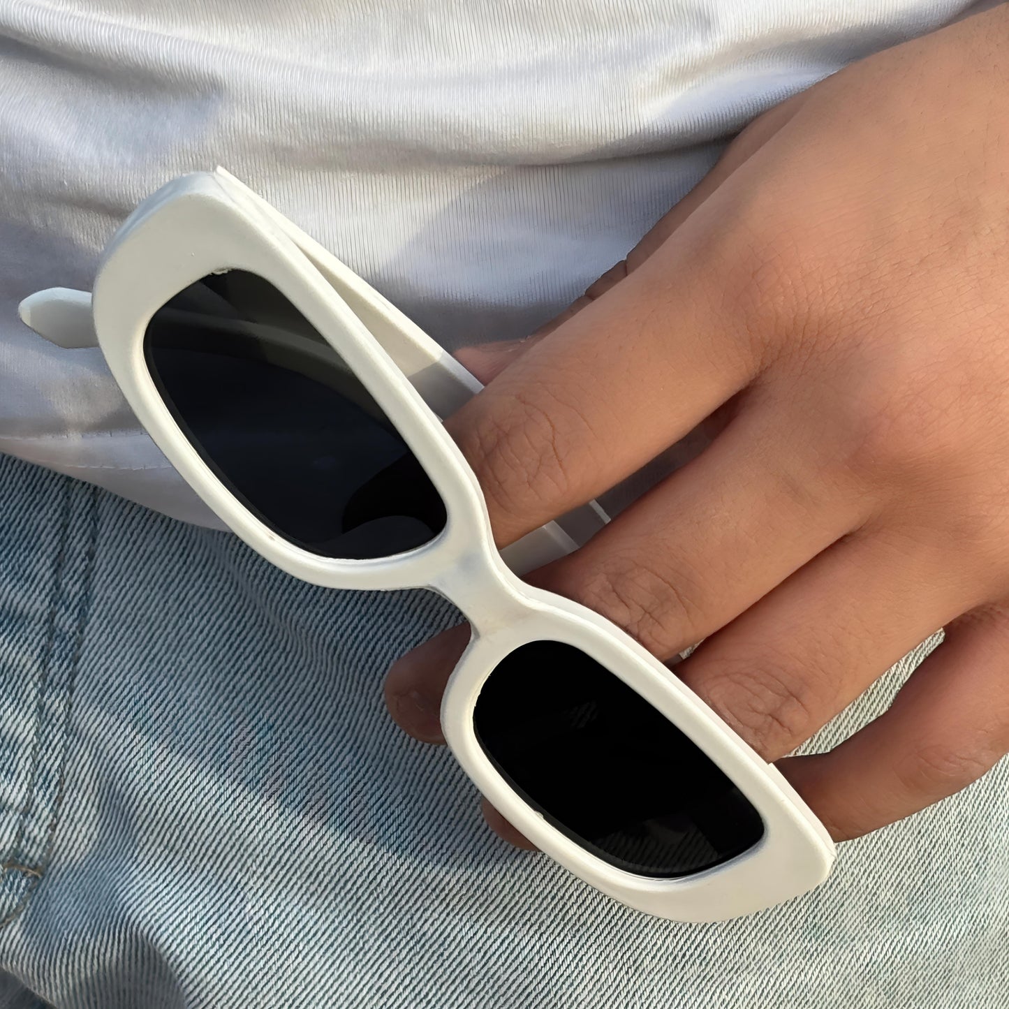 Cosmoir Retro Square Sunglasses (White)