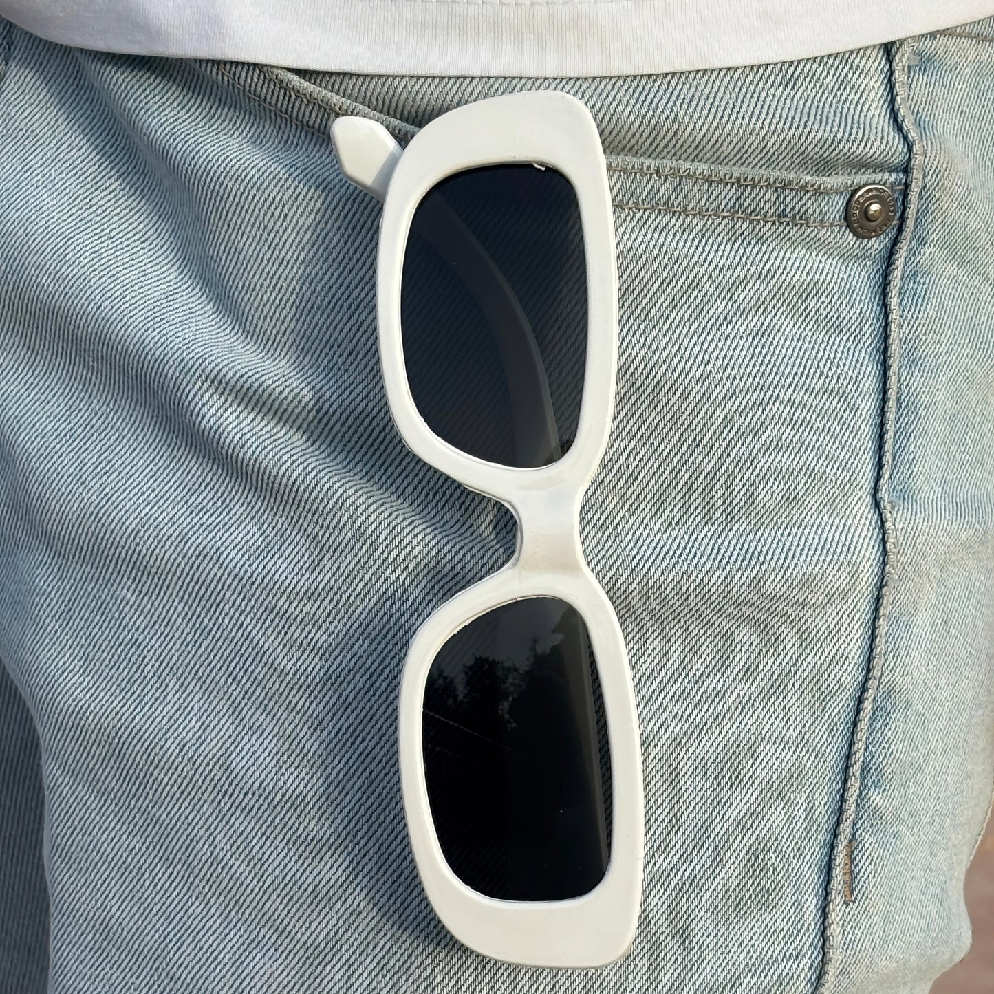 Cosmoir Retro Square Sunglasses (White)